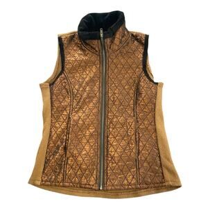 Kial Womens Quilted Vest Small Gold Bronze Metallic Finish Zip Up Front Pockets